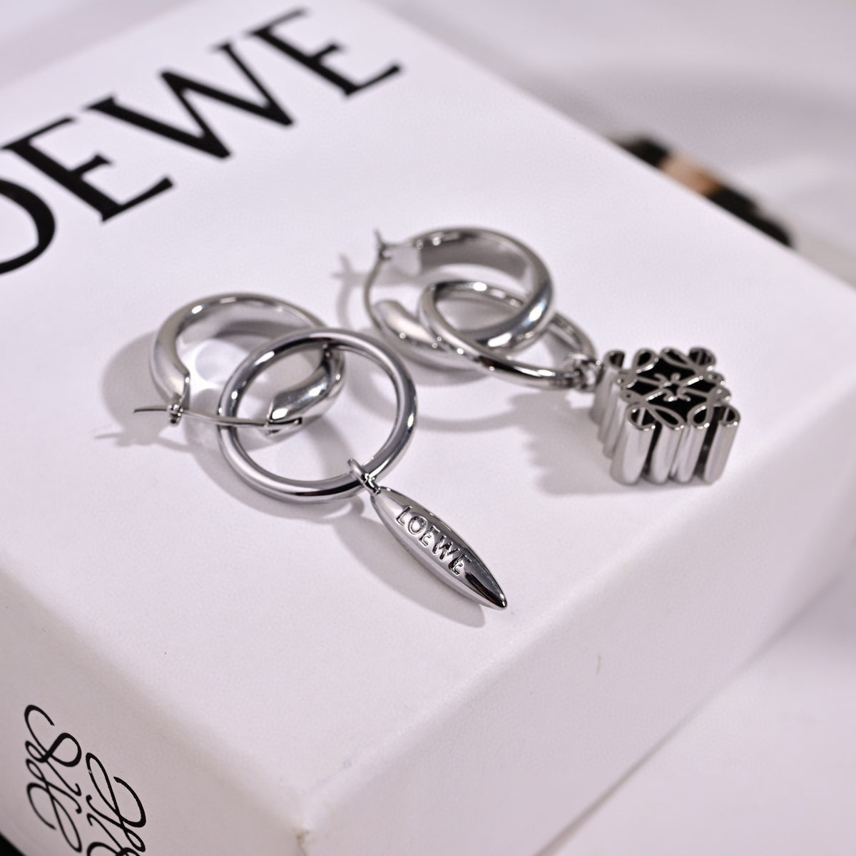 Loewe Asymmetric Silver-Tone Loop Charm Earrings - product image 3