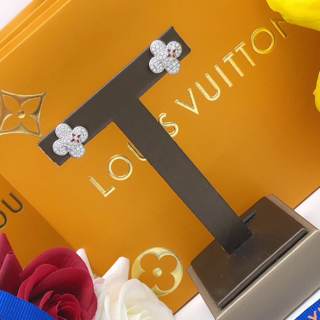 Louis Vuitton Silver-Tone Flower Crystal Accent Earrings - album image 7