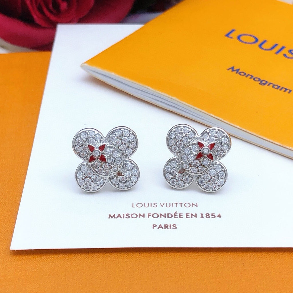 Louis Vuitton Silver-Tone Flower Crystal Accent Earrings - album image 1