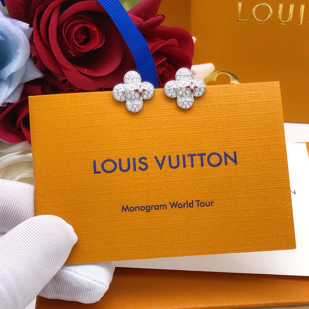 Louis Vuitton Silver-Tone Flower Crystal Accent Earrings - album image 9