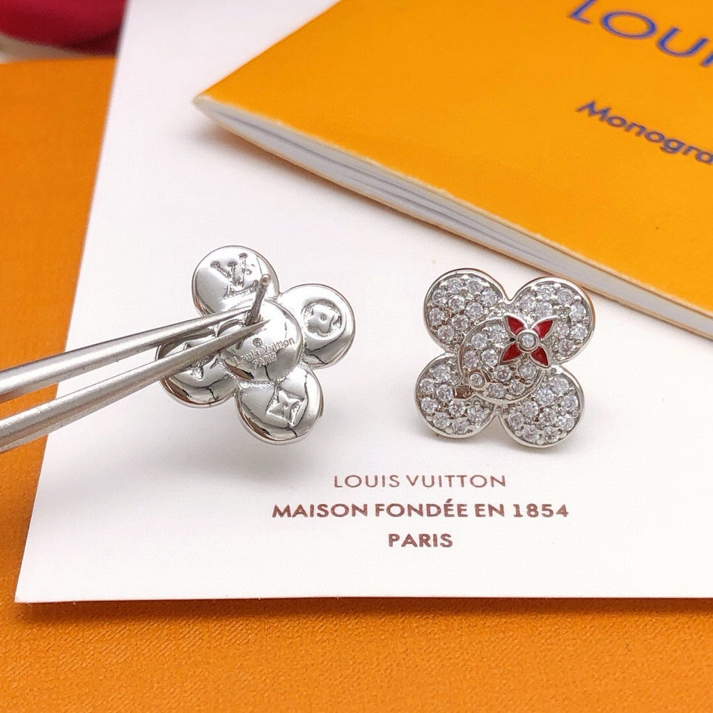 Louis Vuitton Silver-Tone Flower Crystal Accent Earrings - album image 2
