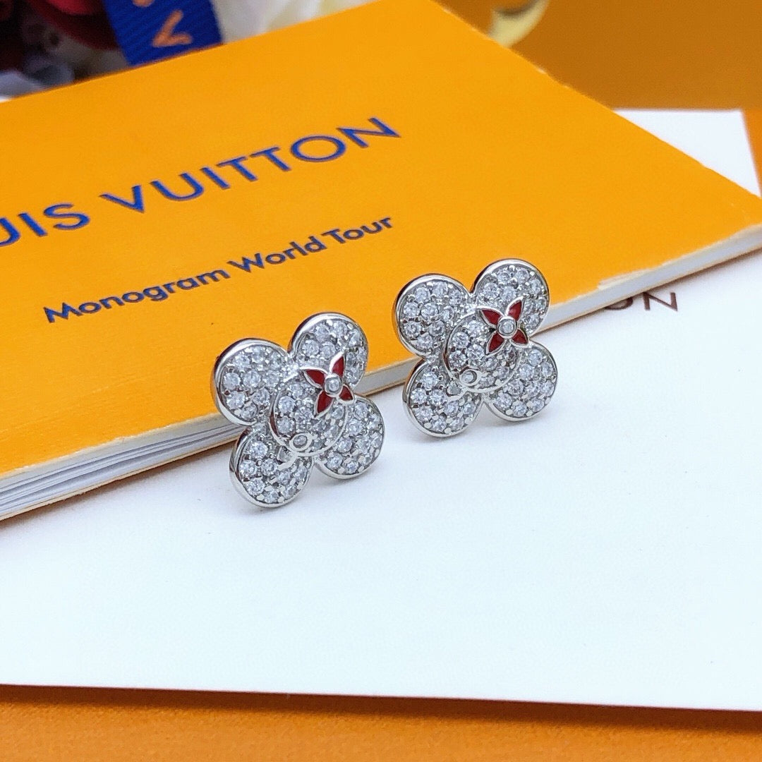 Louis Vuitton Silver-Tone Flower Crystal Accent Earrings - album image 4