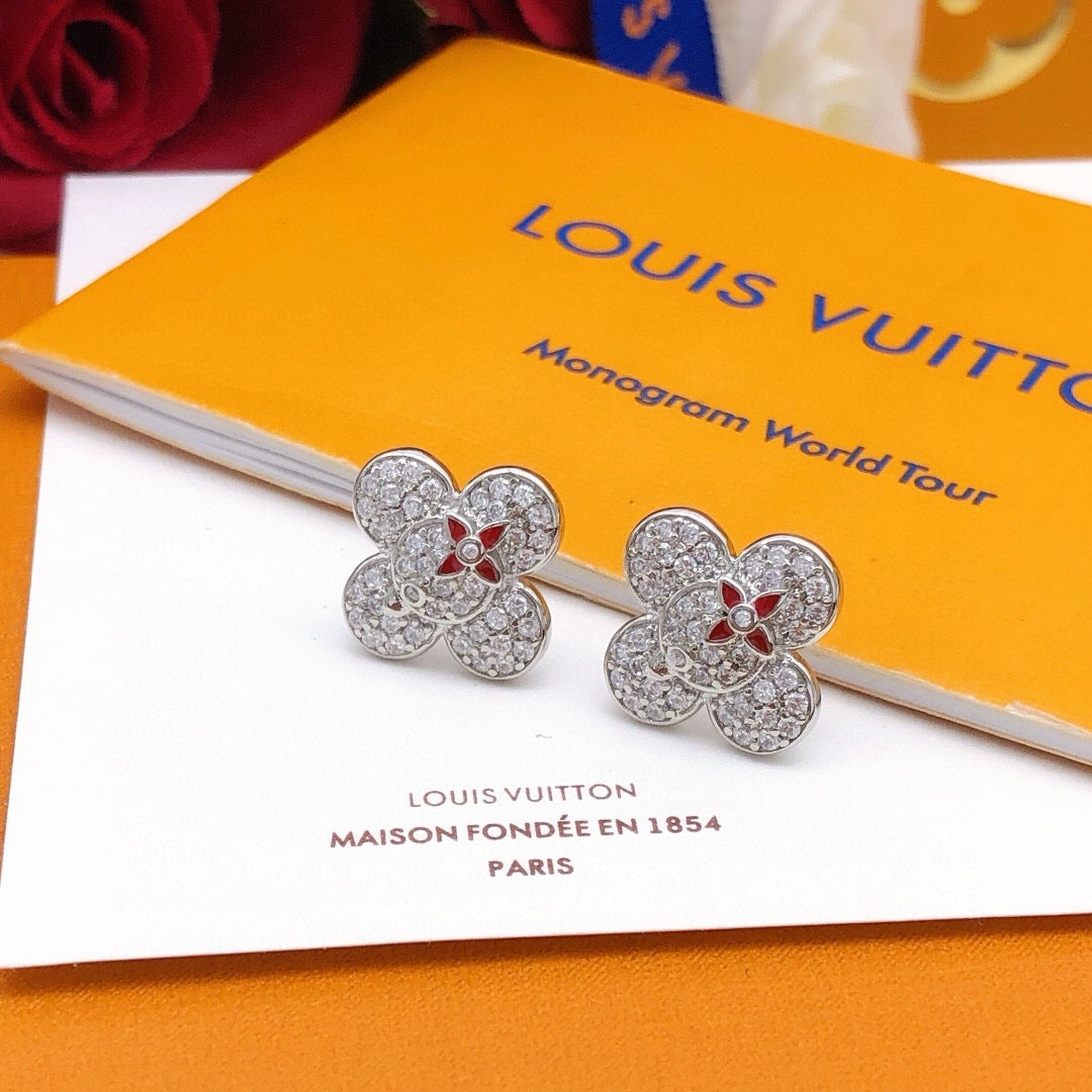 Louis Vuitton Silver-Tone Flower Crystal Accent Earrings - album image 3
