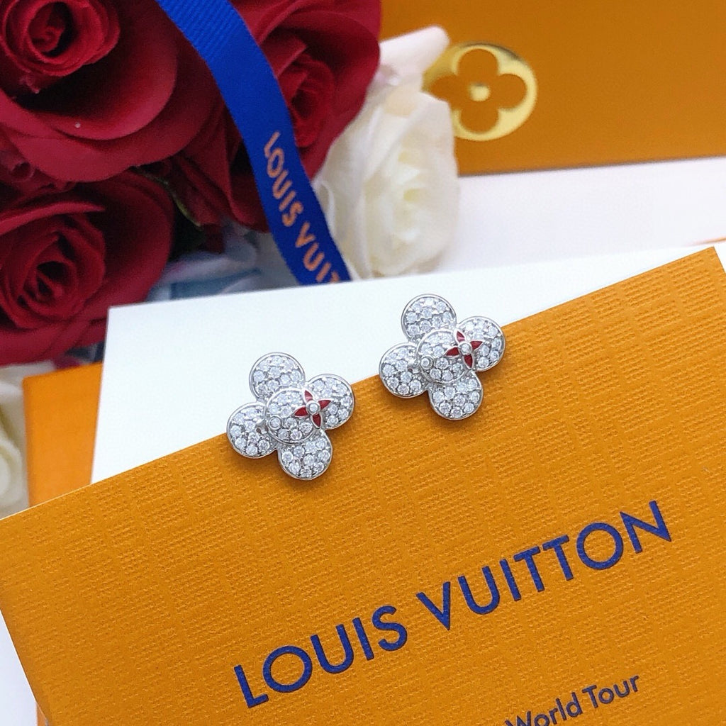 Louis Vuitton Silver-Tone Flower Crystal Accent Earrings - album image 8