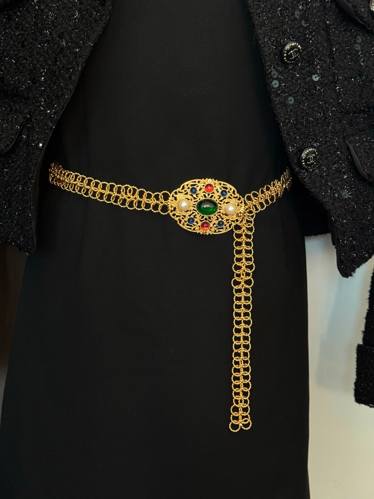 Chanel Gold-Tone Green Cabochon Chain Belt - album image 1