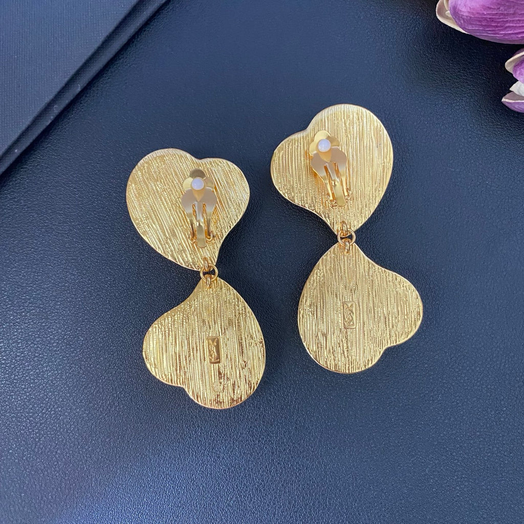Saint Laurent Gold-Tone Red Resin Double-Heart Drop Earrings - album image 8