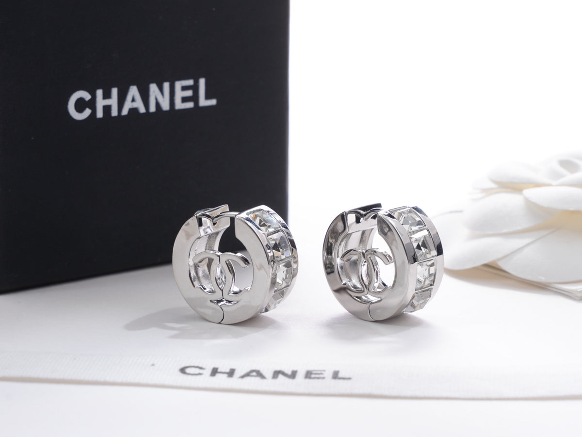 Chanel Silver-Tone Circular CC Stud Earrings - album image 4