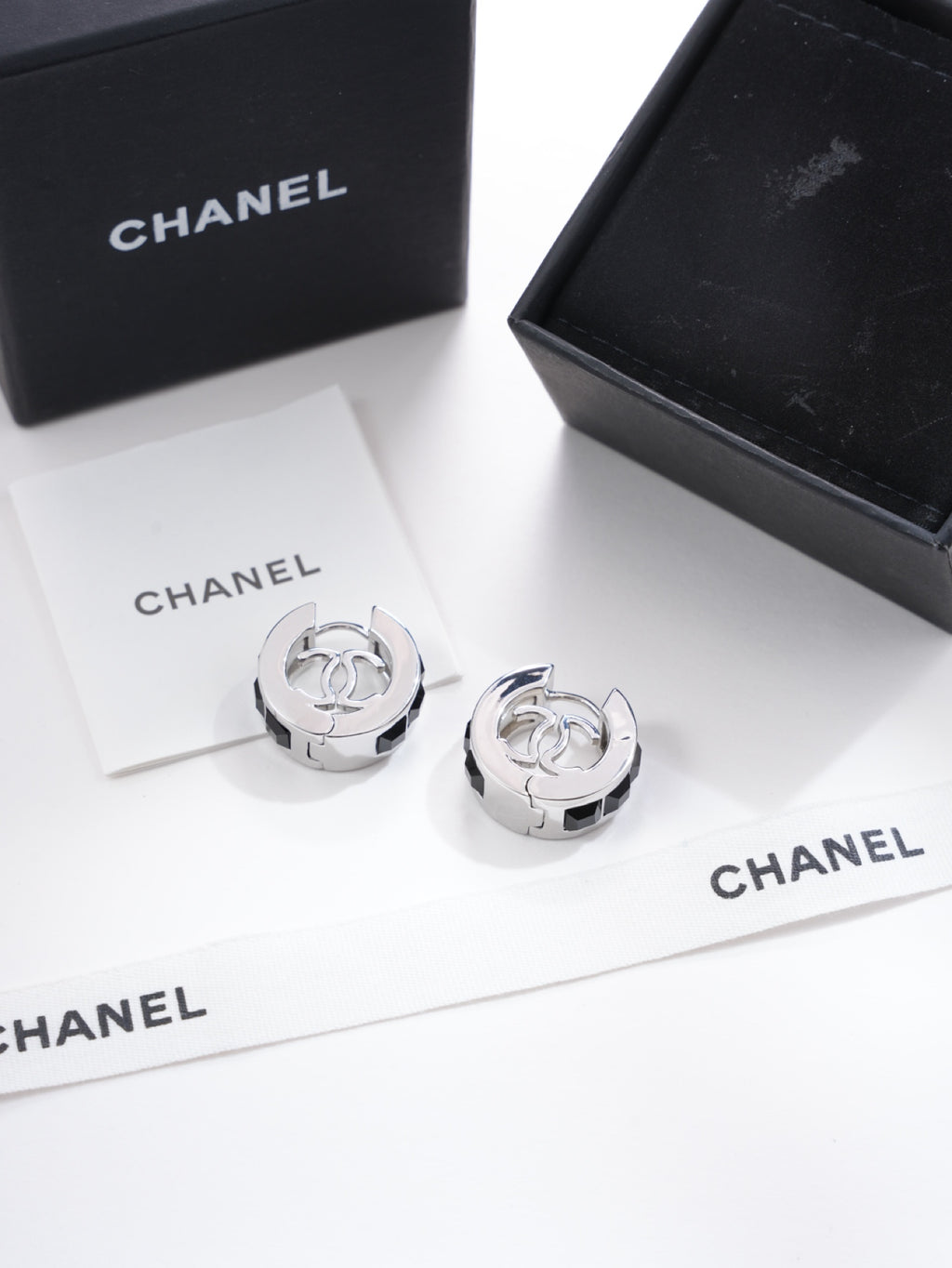 Chanel Silver-Tone Circular CC Stud Earrings - album image 1