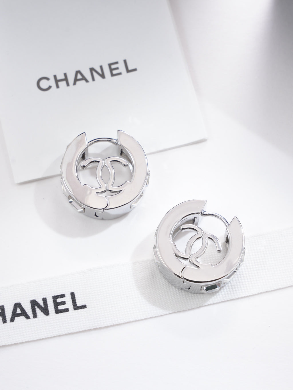 Chanel Silver-Tone Circular CC Stud Earrings - album image 3