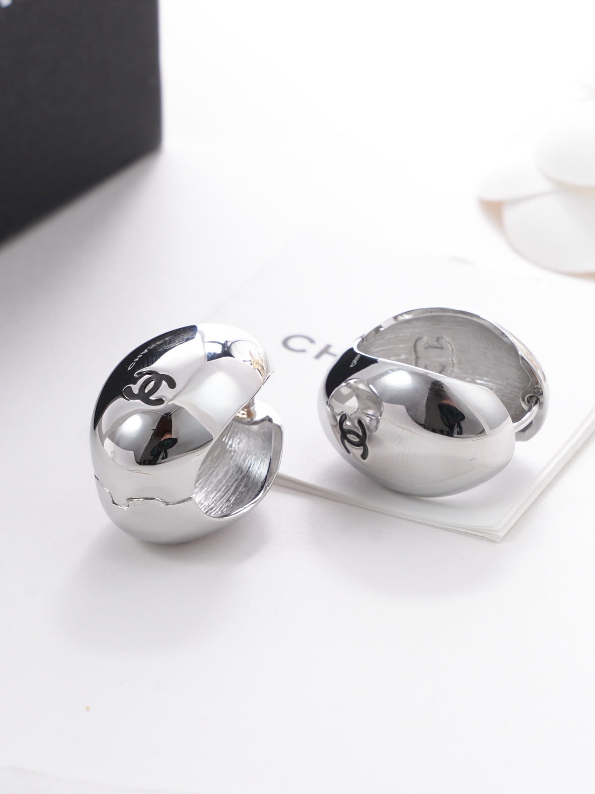 Chanel Silver-Tone Domed Stud Earrings - album image 1