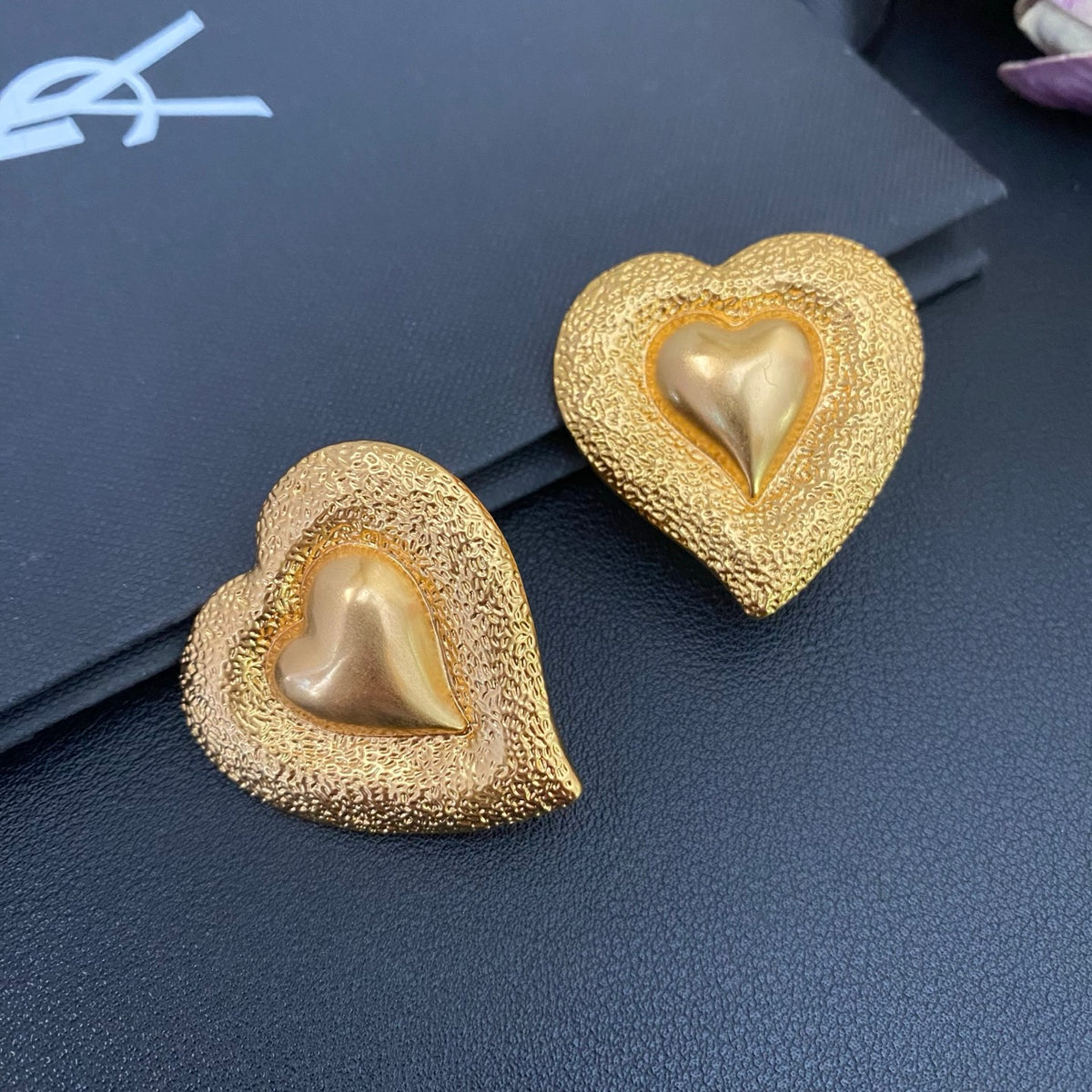 Saint Laurent Gold-Tone Textured Heart Earrings - album image 5