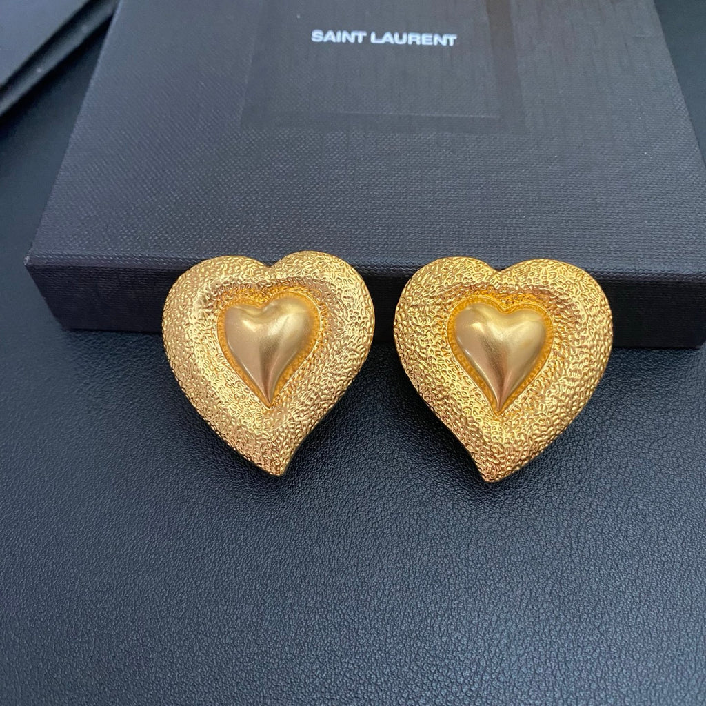 Saint Laurent Gold-Tone Textured Heart Earrings - album image 4