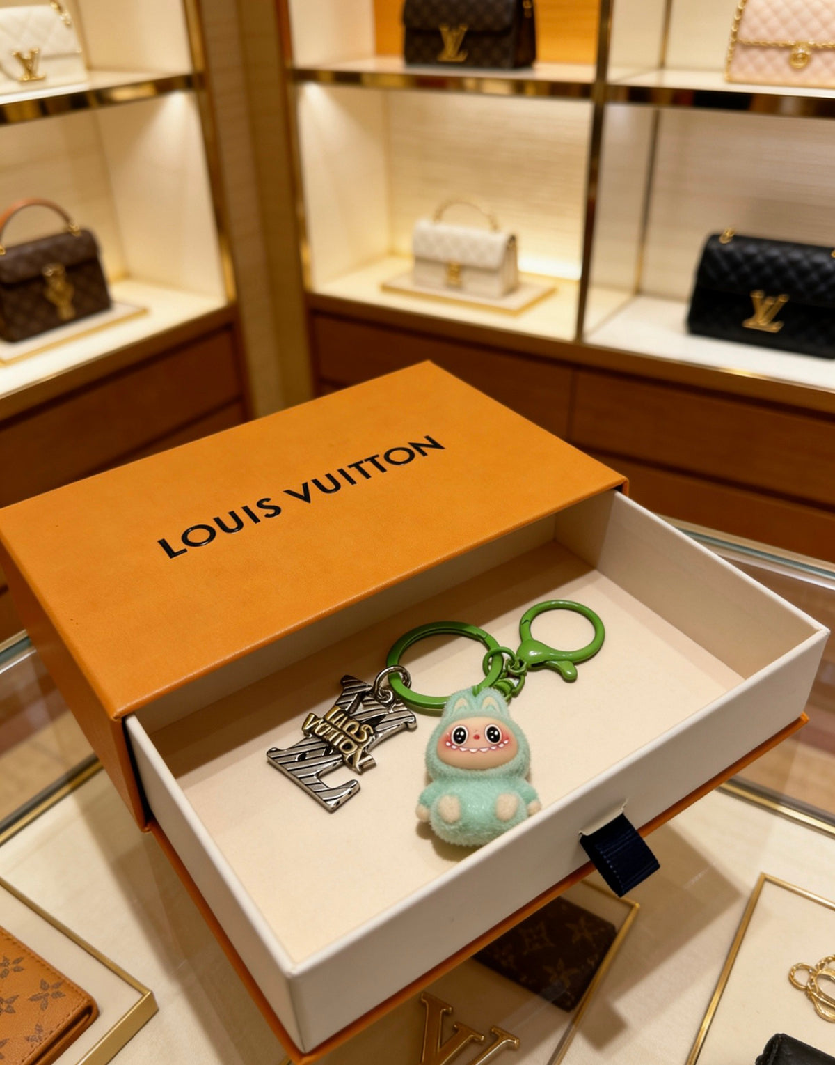 Louis Vuitton Green Character Keychain with Ring and Star Charm - album image 4