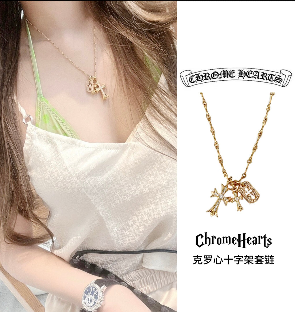 Chrome Hearts Gold-Tone Layered Cross Charm Necklace - album image 2