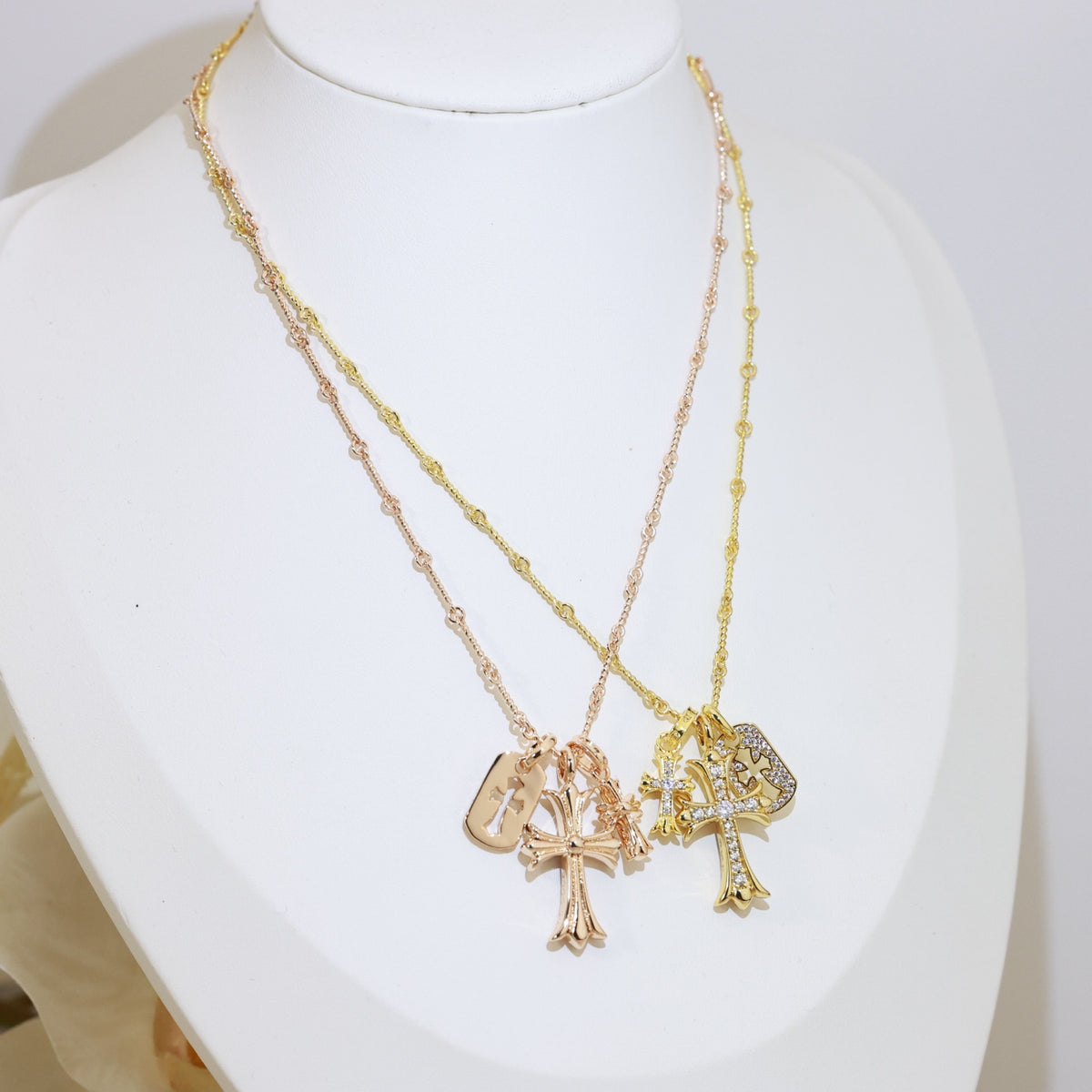Chrome Hearts Gold-Tone Layered Cross Charm Necklace - album image 5