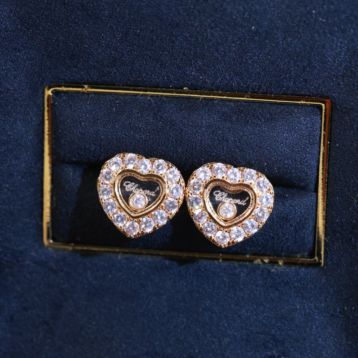 Chanel Antique Gold-Tone Rose Rose Gold-Tone Heart Crystal Accent Stud Earrings - album image 3