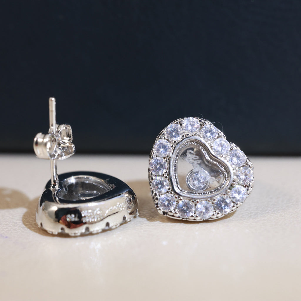 Chanel Antique Gold-Tone Rose Rose Gold-Tone Heart Crystal Accent Stud Earrings - album image 9