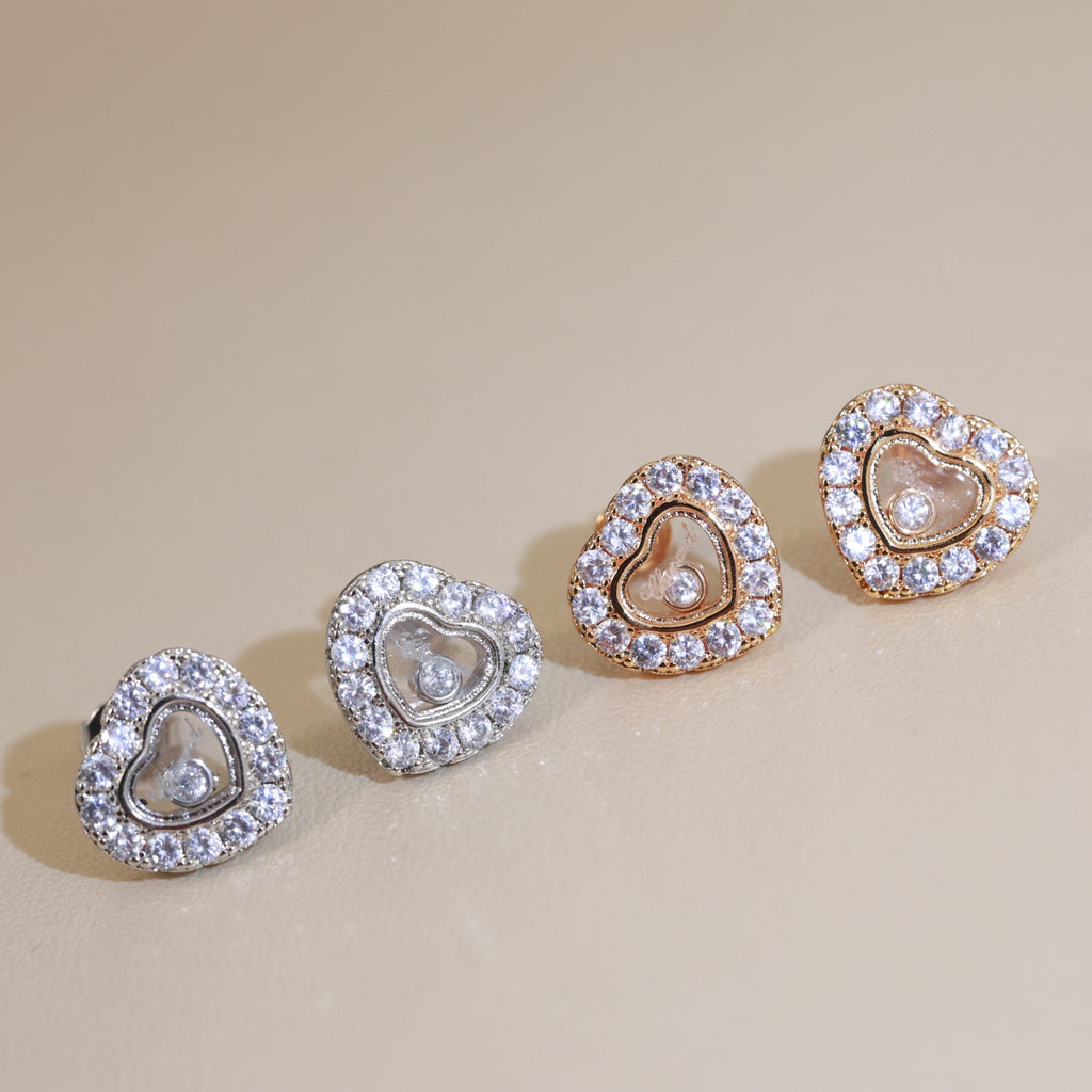 Chanel Antique Gold-Tone Rose Rose Gold-Tone Heart Crystal Accent Stud Earrings - album image 6