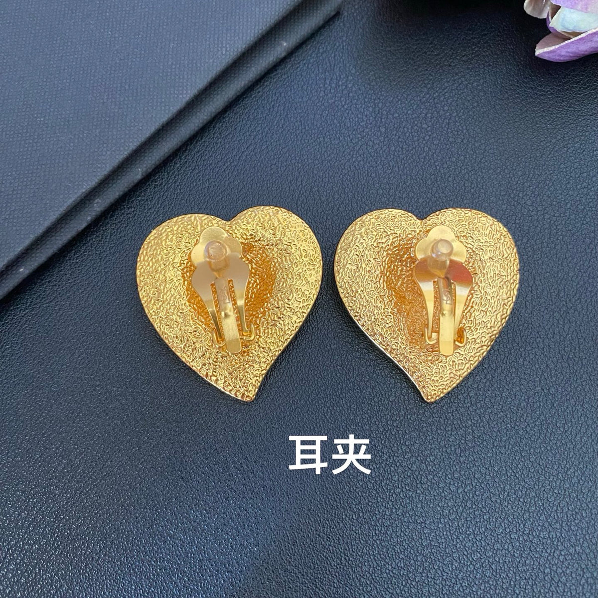 Saint Laurent Gold-Tone Textured Heart Earrings - album image 8