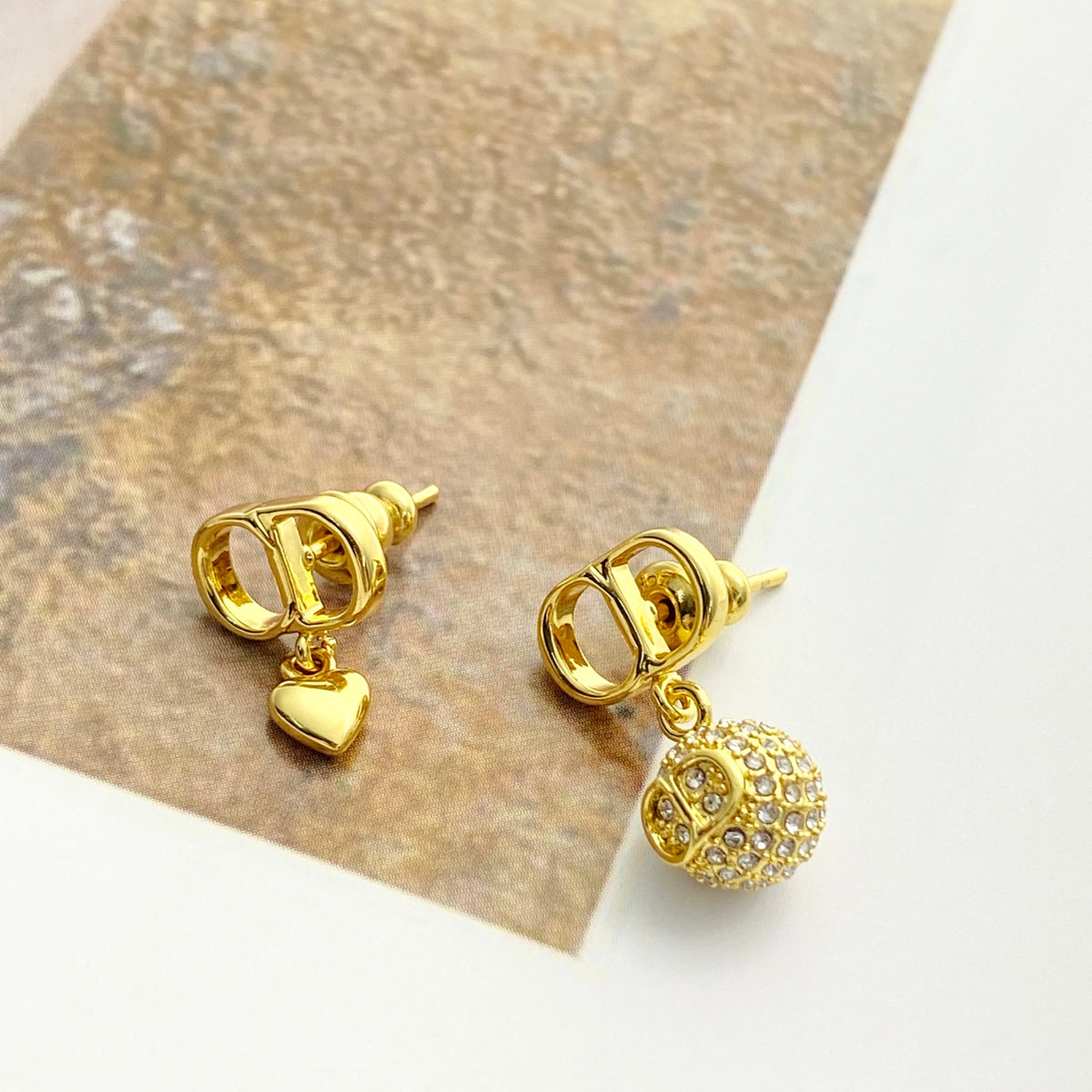 Dior Asymmetric CD Heart and Crystal-Ball Earrings - product image 8