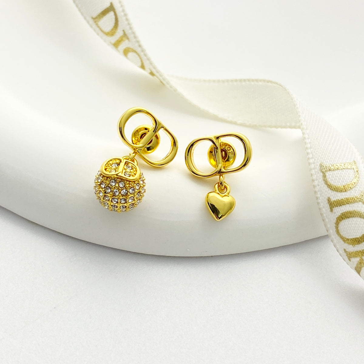 Dior Asymmetric CD Heart and Crystal-Ball Earrings - product image 2
