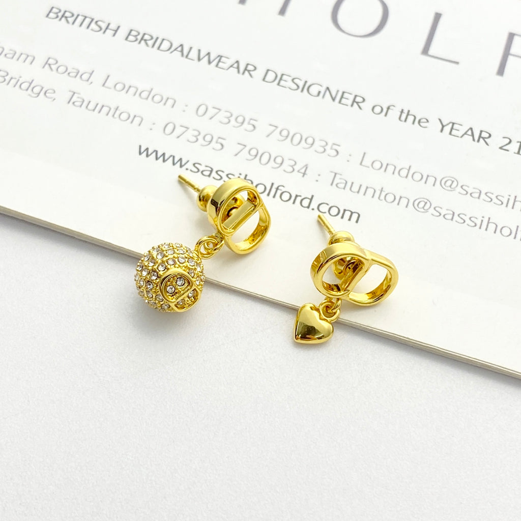 Dior Asymmetric CD Heart and Crystal-Ball Earrings - product image 4
