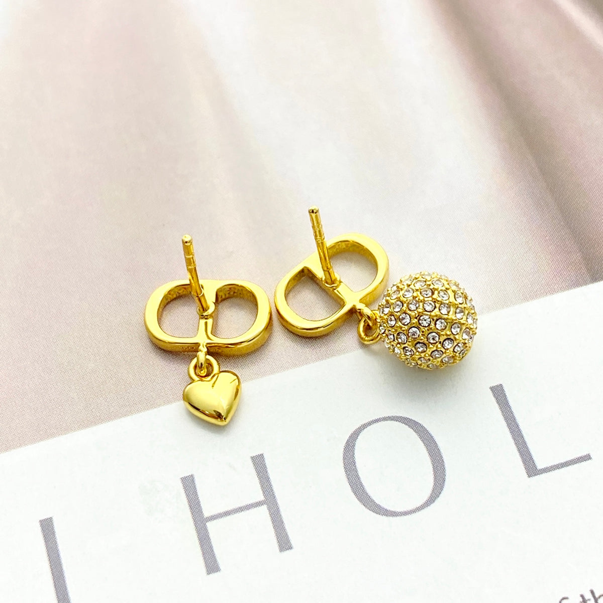 Dior Asymmetric CD Heart and Crystal-Ball Earrings - product image 6