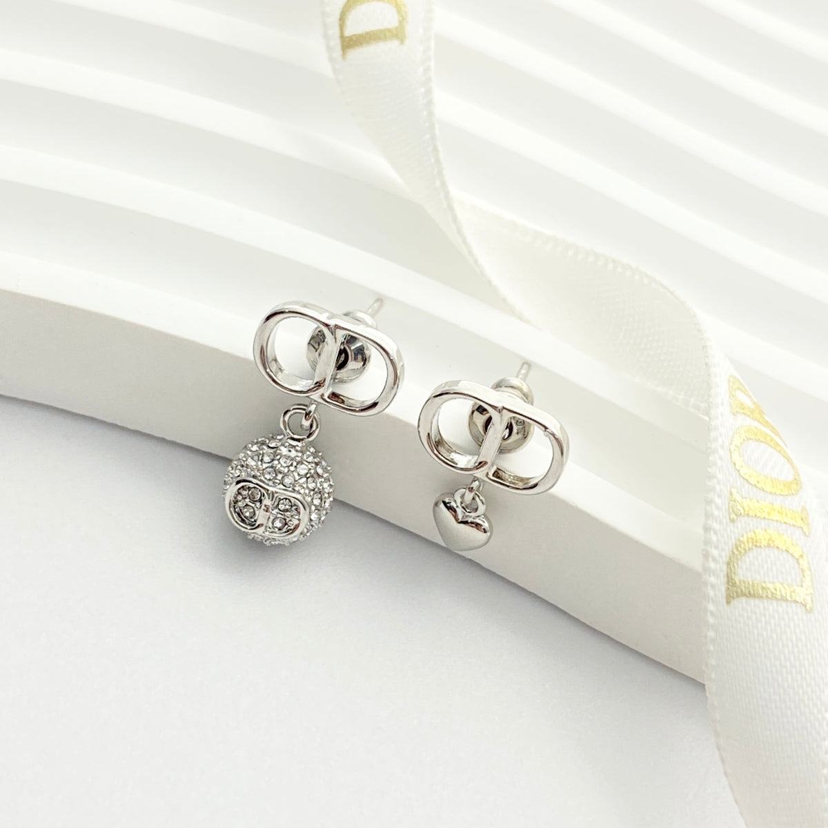 Dior Asymmetric CD Heart and Crystal-Ball Earrings - product image 14