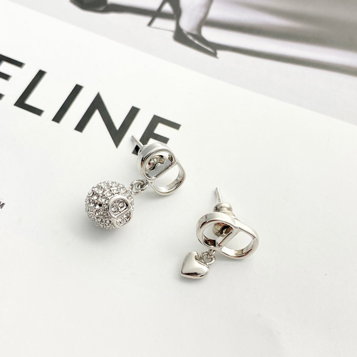 Dior Asymmetric CD Heart and Crystal-Ball Earrings - product image 11