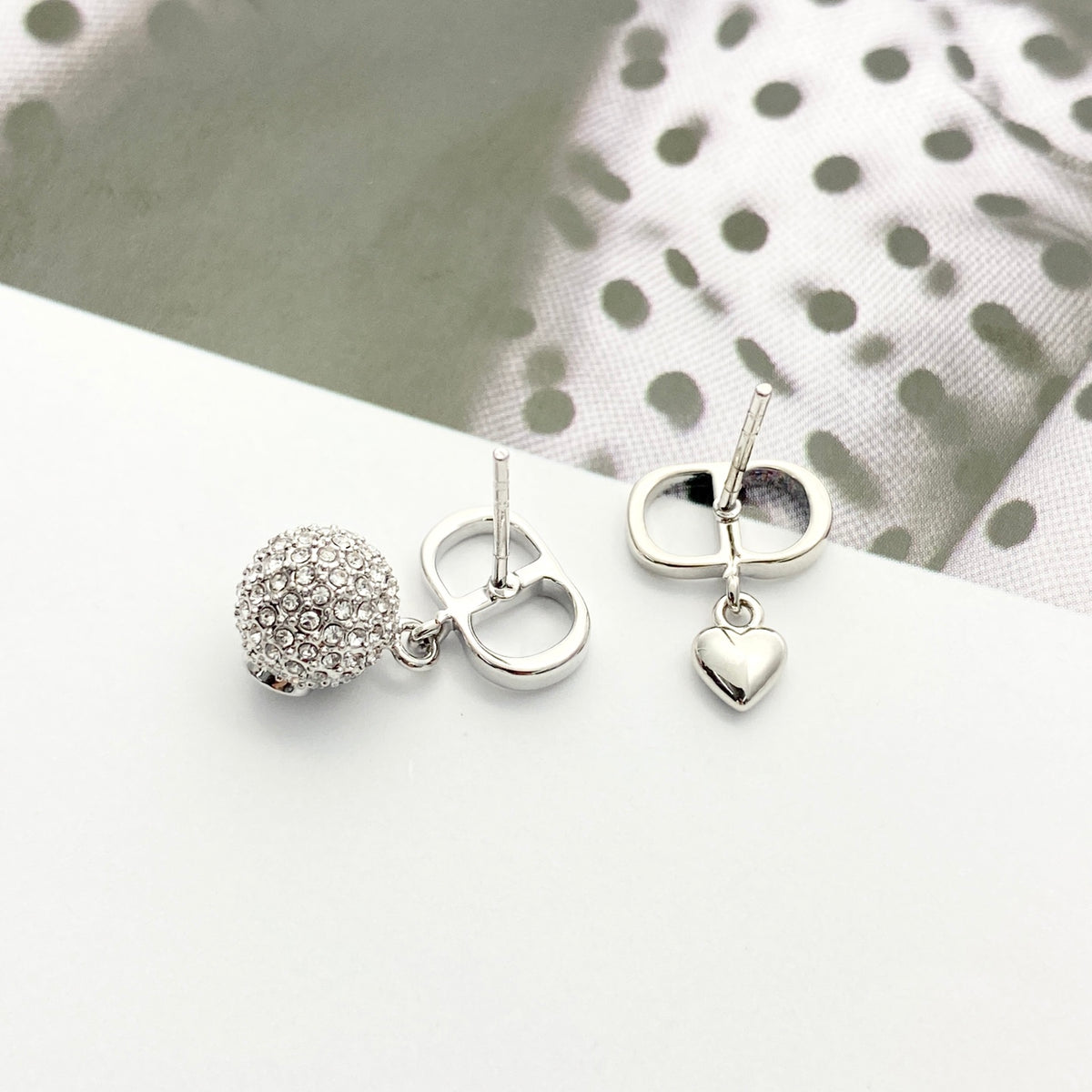 Dior Asymmetric CD Heart and Crystal-Ball Earrings - product image 10