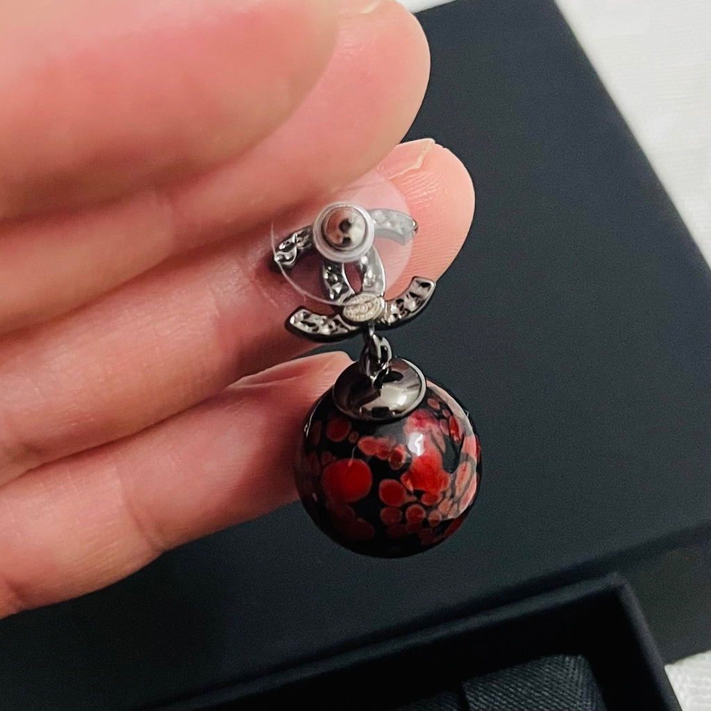 Chanel CC and Red Marbled Sphere Drop Earrings - album image 3