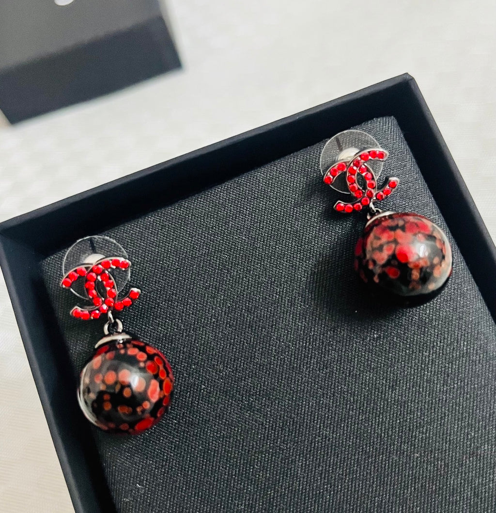 Chanel CC and Red Marbled Sphere Drop Earrings - album image 4