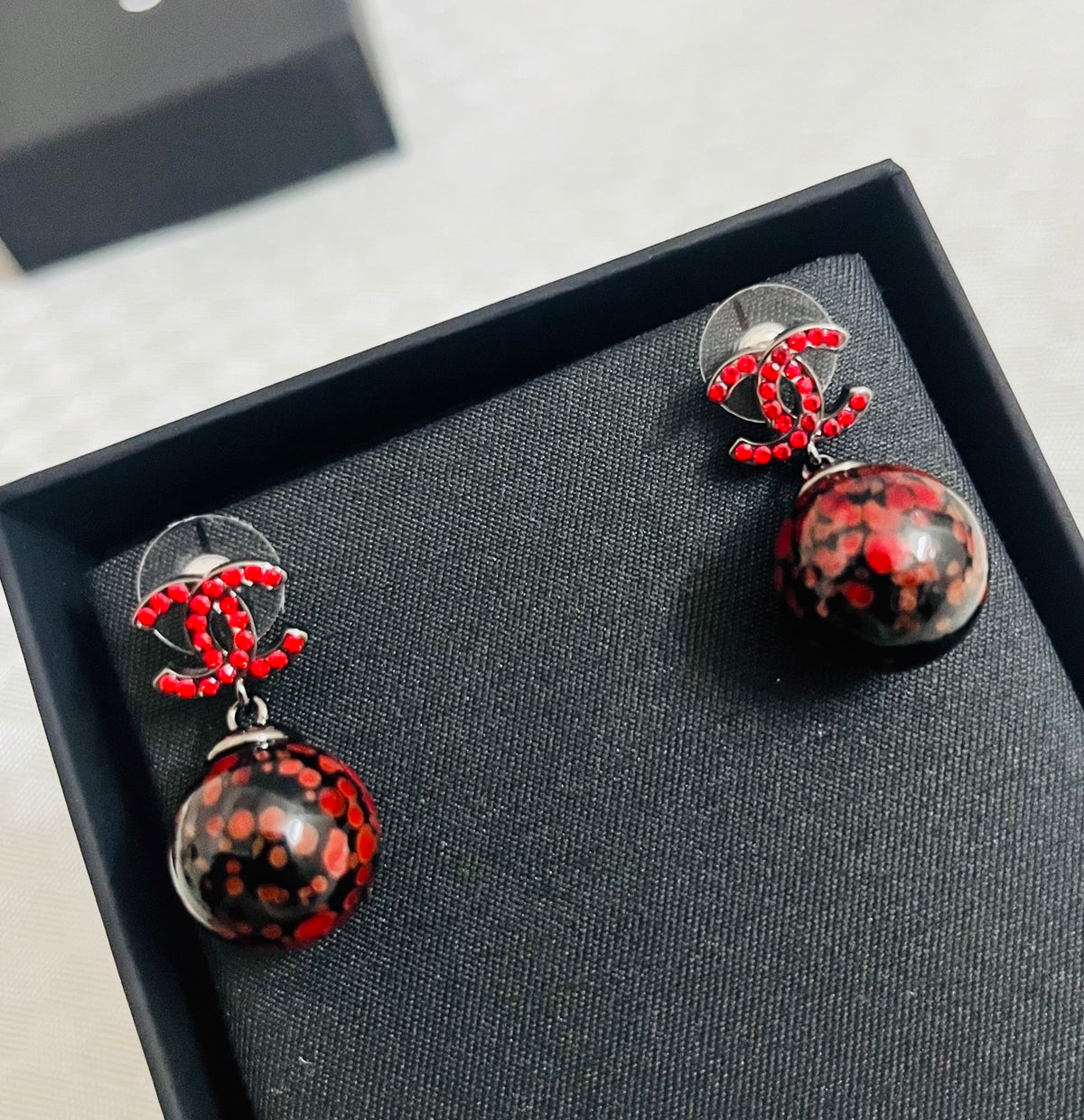 Chanel CC and Red Marbled Sphere Drop Earrings - album image 4