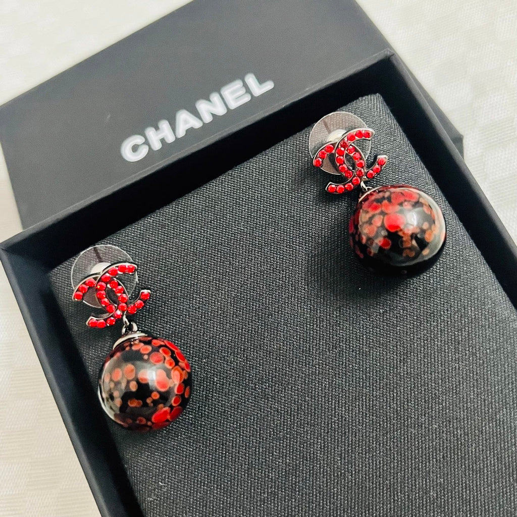 Chanel CC and Red Marbled Sphere Drop Earrings - album image 1
