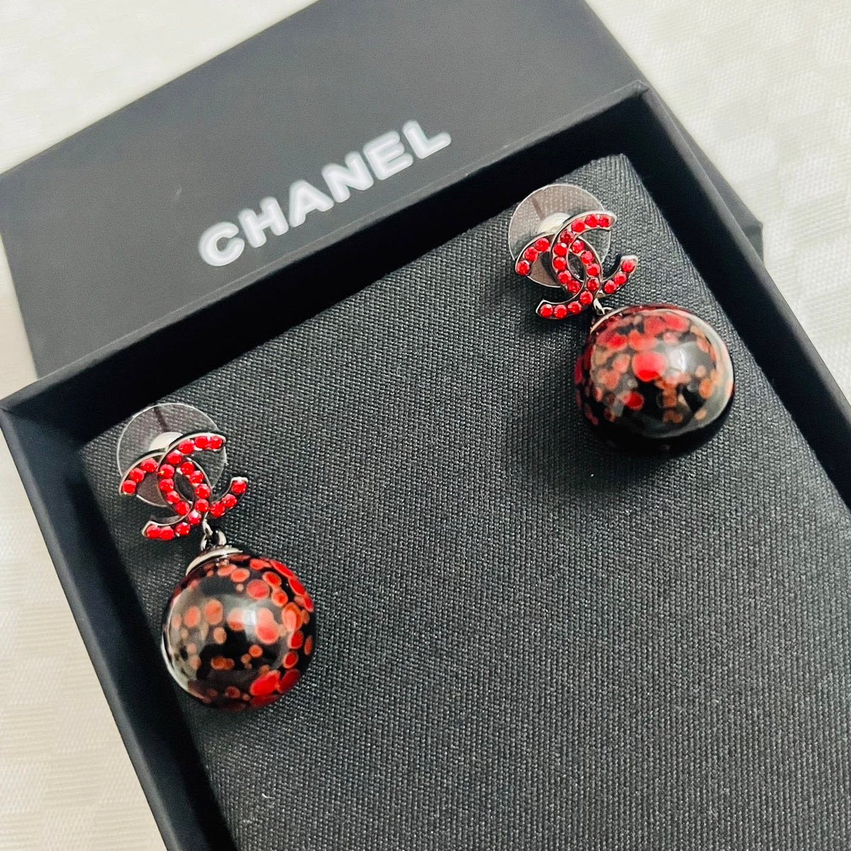 Chanel CC and Red Marbled Sphere Drop Earrings - album image 1