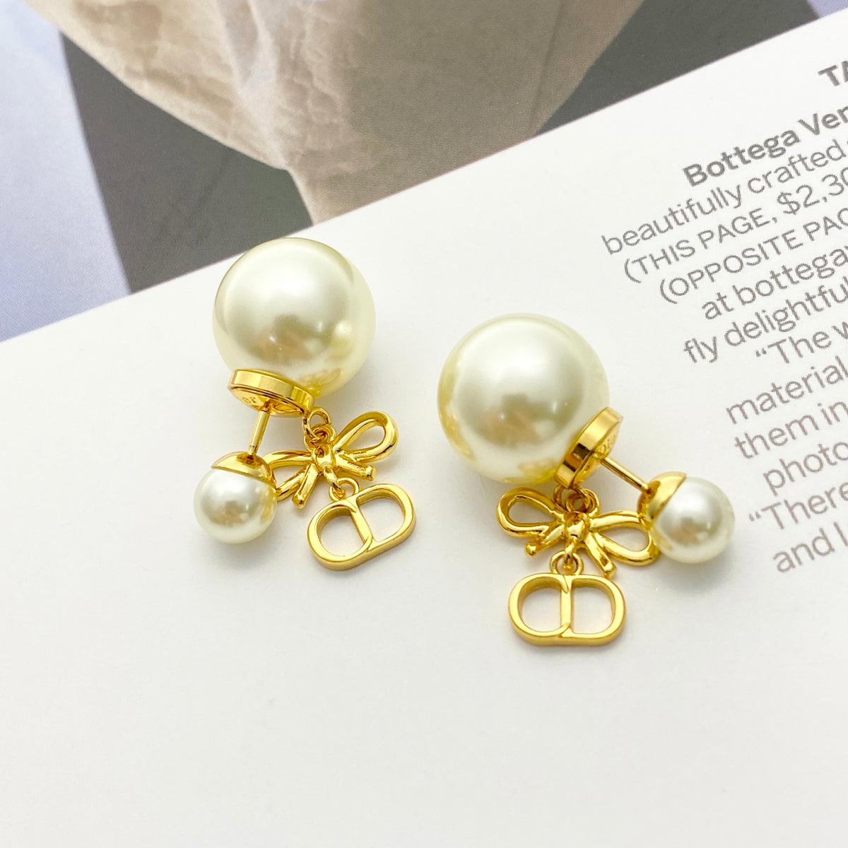 Dior CD Bow Double-Pearl-Look Earrings - product image 5