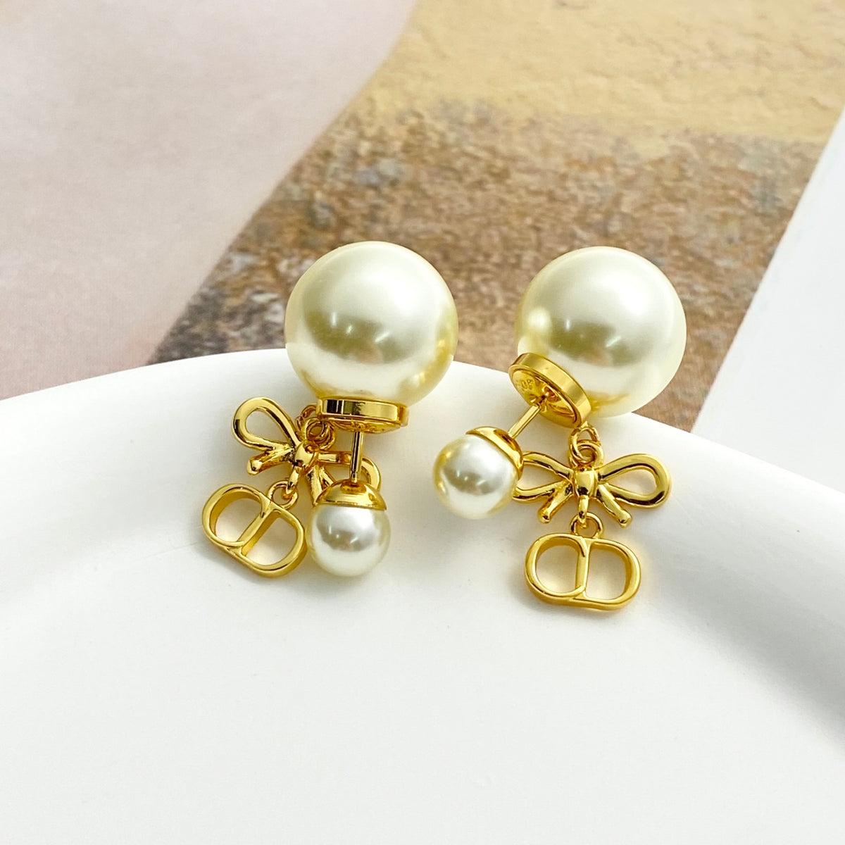 Dior CD Bow Double-Pearl-Look Earrings - product image 1