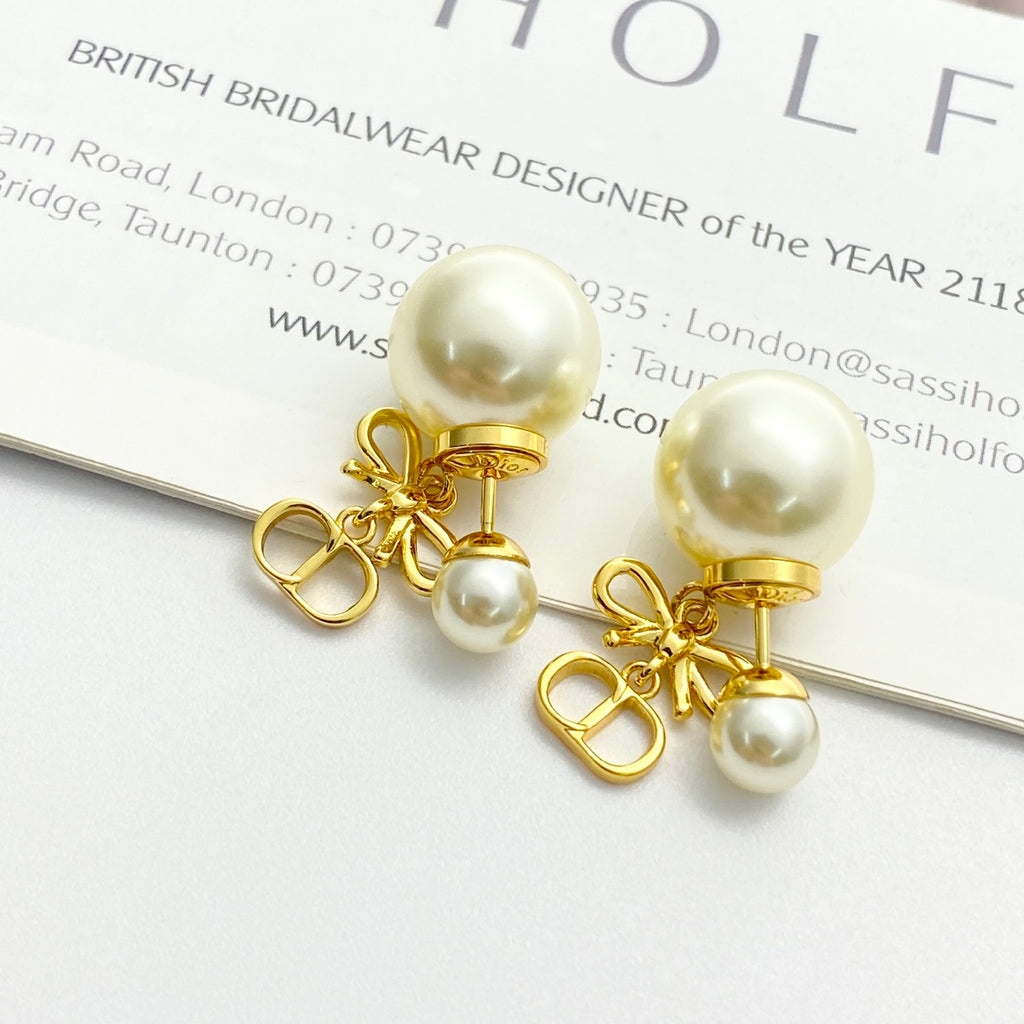 Dior CD Bow Double-Pearl-Look Earrings - product image 4