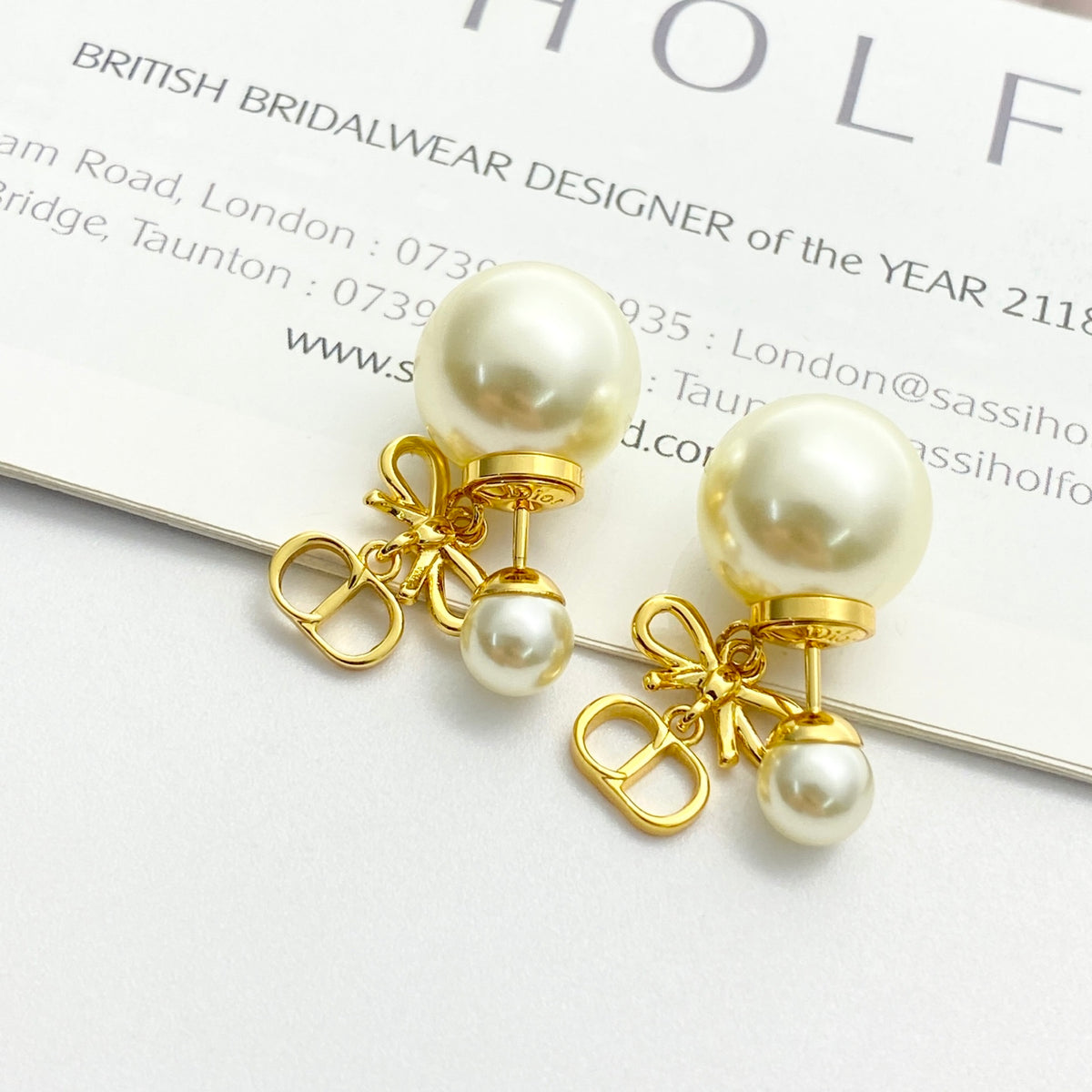 Dior CD Bow Double-Pearl-Look Earrings - product image 4
