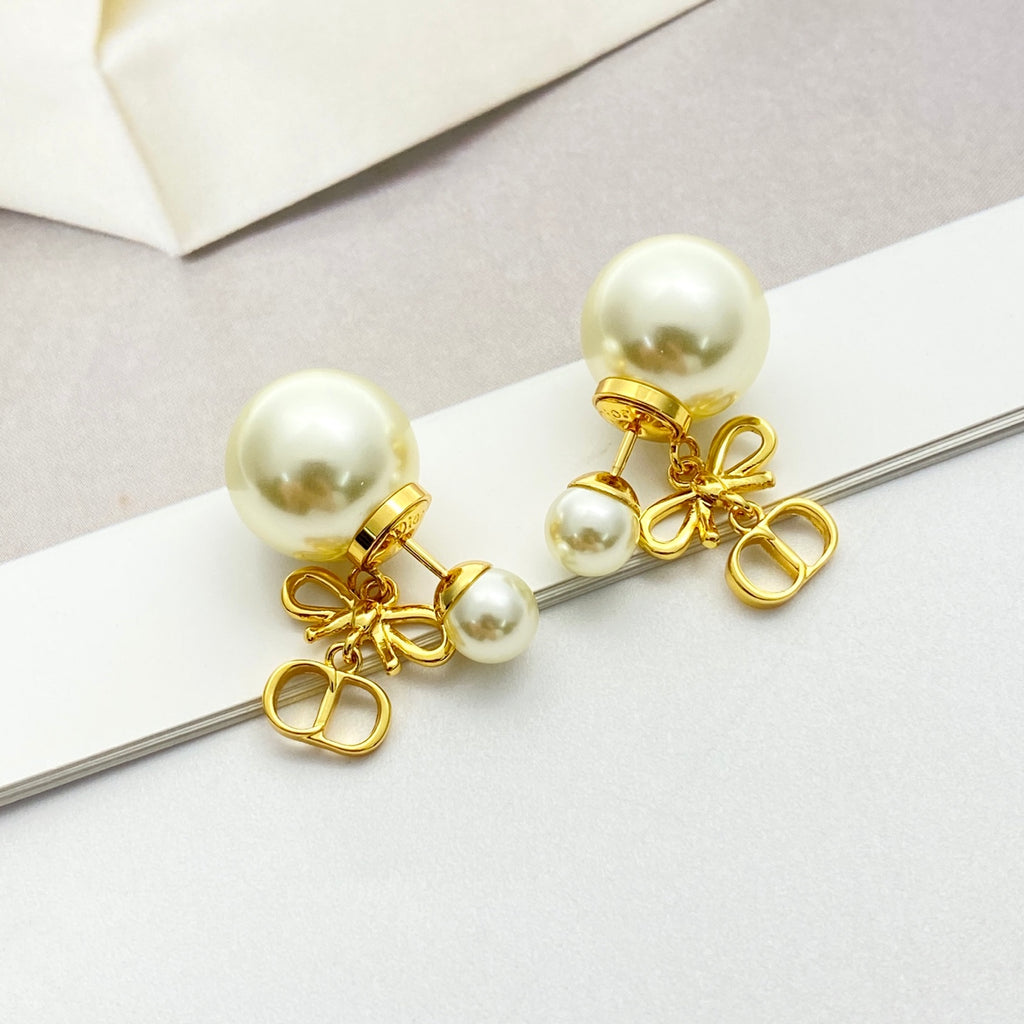 Dior CD Bow Double-Pearl-Look Earrings - product image 2