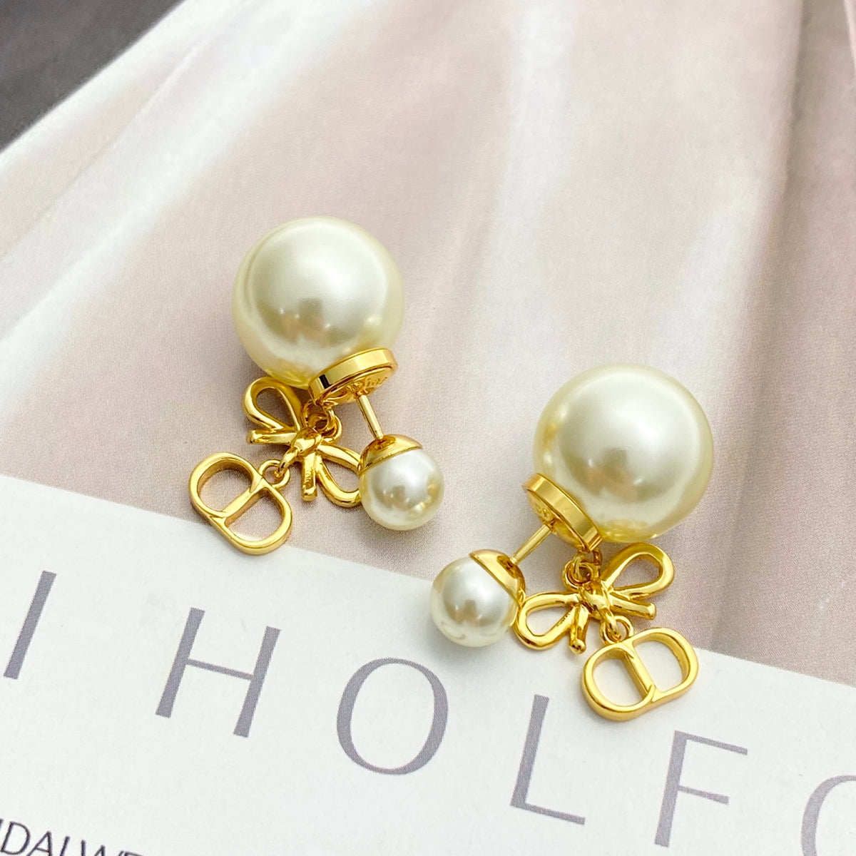 Dior CD Bow Double-Pearl-Look Earrings - product image 3