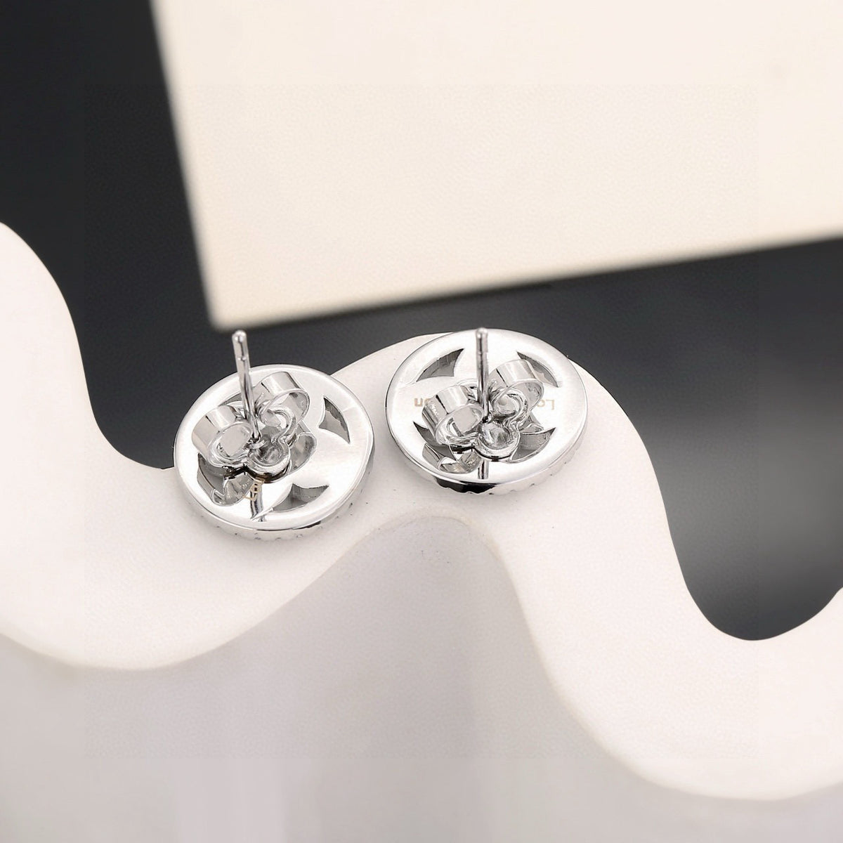 Louis Vuitton Silver-Tone Circular Monogram Stud Earrings - album image 4