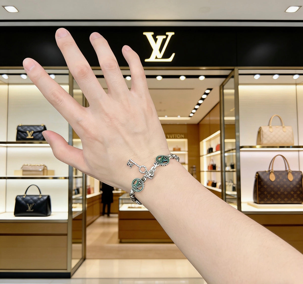 Louis Vuitton Silver-Tone Antiqued Cuban Link Chain Bracelet - album image 4