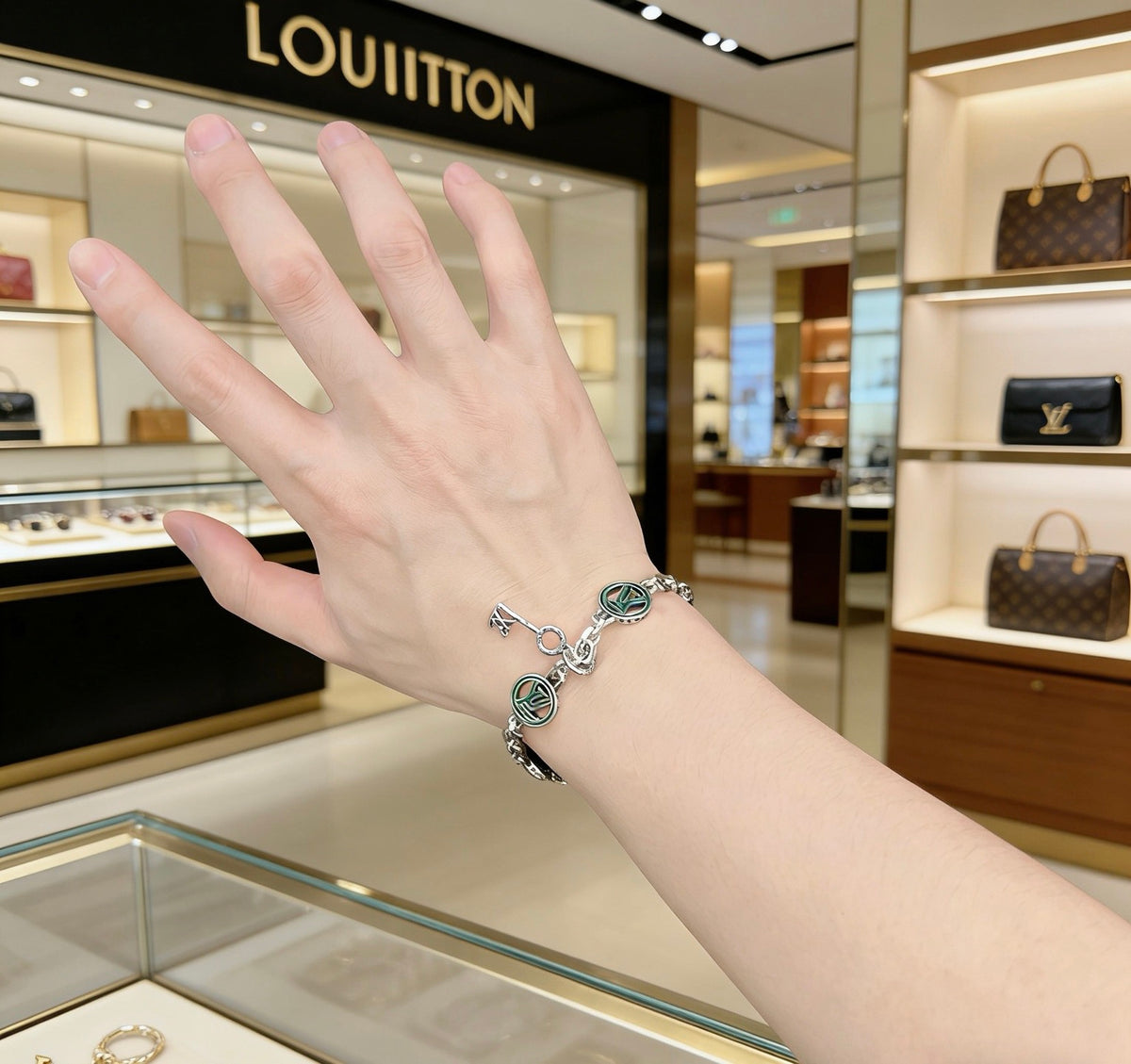 Louis Vuitton Silver-Tone Antiqued Cuban Link Chain Bracelet - album image 9