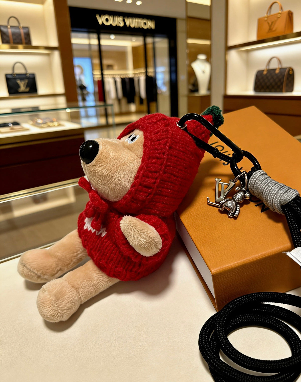 Louis Vuitton Red Hooded Plush Character Bag Charm - album image 2