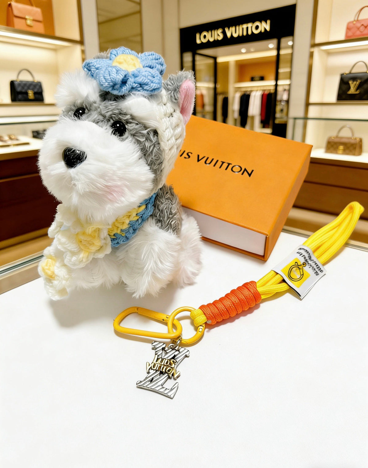 Louis Vuitton Gray and Yellow Plush Character Bag Charm - album image 4
