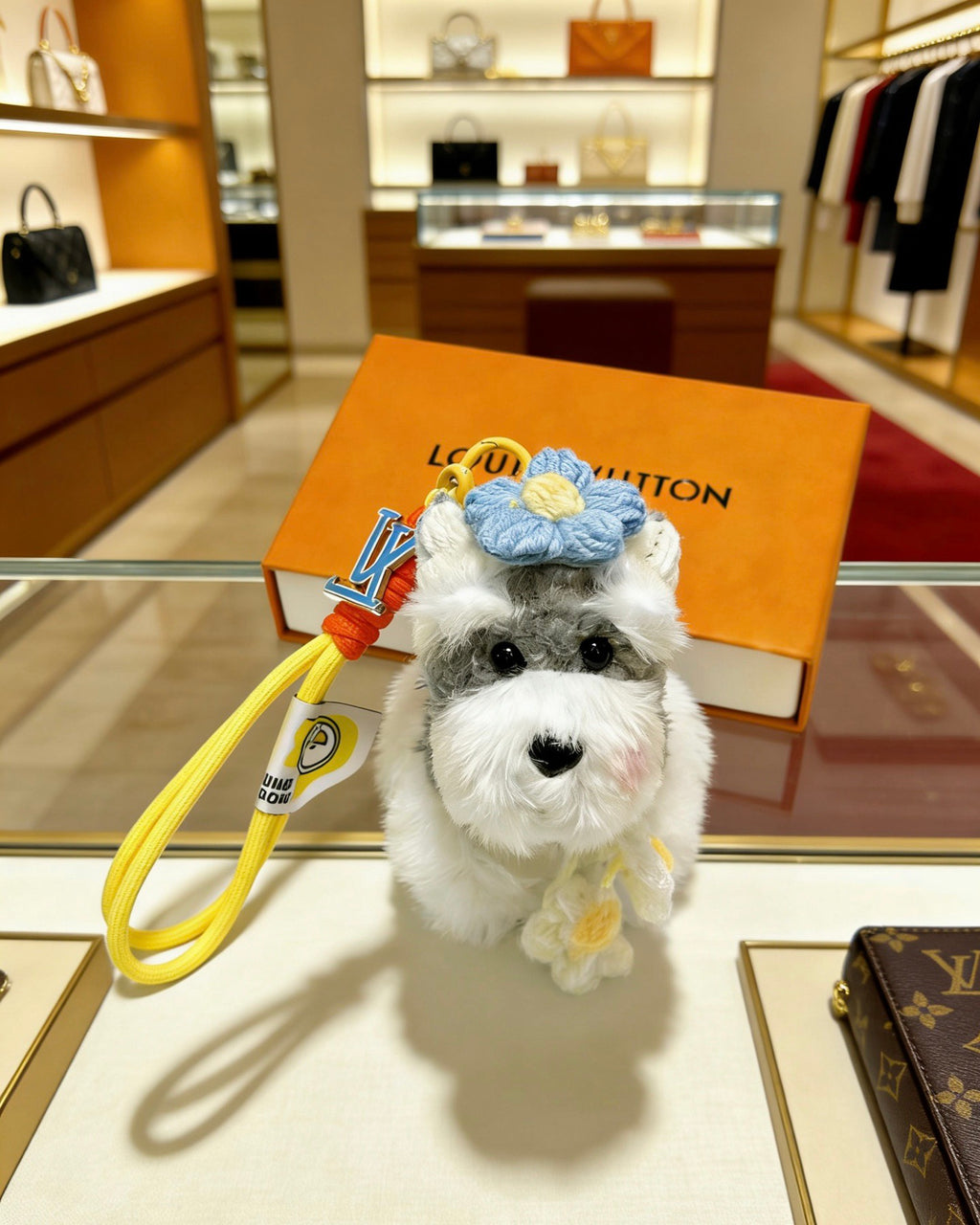 Louis Vuitton White Plush Character Bag Charm with Colorful Flower Headpiece - album image 4