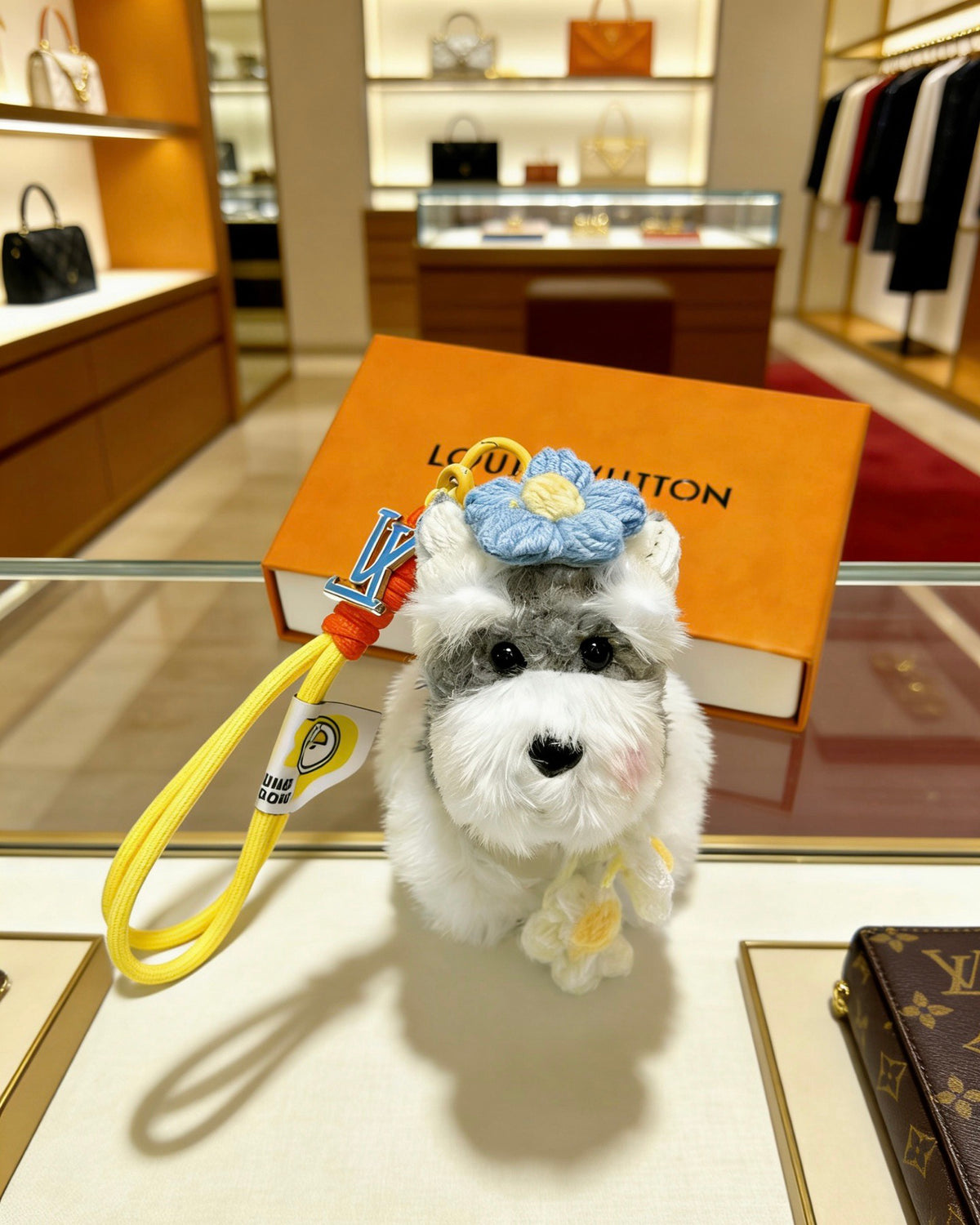 Louis Vuitton White Plush Character Bag Charm with Colorful Flower Headpiece - album image 4