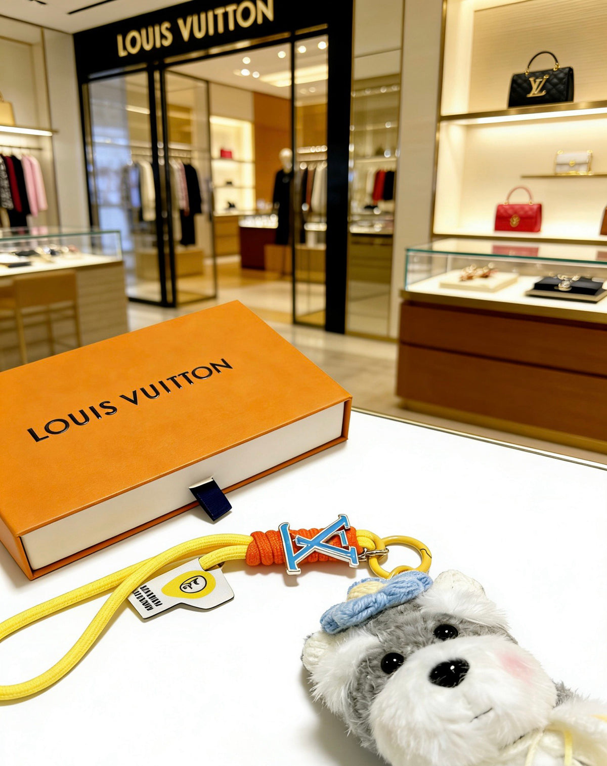 Louis Vuitton White Plush Character Bag Charm with Colorful Flower Headpiece - album image 3
