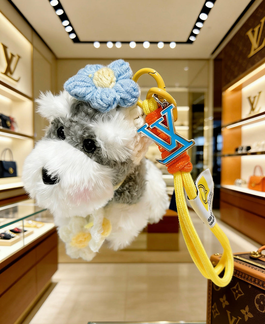 Louis Vuitton White Plush Character Bag Charm with Colorful Flower Headpiece - album image 6